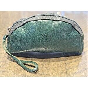 IL BISONTE Leather Pouch Small  Zip Coin Purse green Genuine Leather Italy